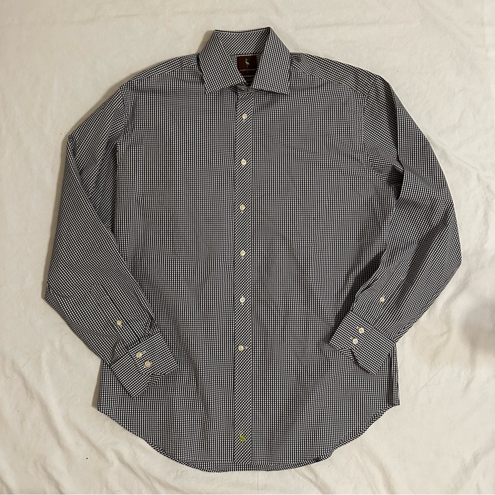 Men’s Tailorbyrd Button Up Shirt Size L Black & White Check Long Sleeve Collared